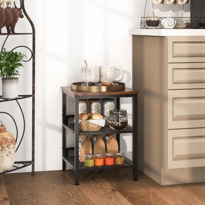 Bijzettafel met 3 Niveaus Vierkant Nachtkastje met 2 Metalen Gaasplanken Bijzettafel in Industriële Stijl 40 x 40 x 54 cm Bruin