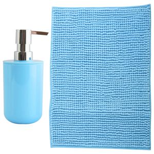 MSV badkamer droogloop mat - Milano - 40 x 60 cm - met bijpassend zeeppompje - lichtblauw - Badmatjes