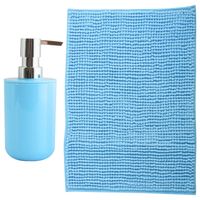 MSV badkamer droogloop mat - Milano - 40 x 60 cm - met bijpassend zeeppompje - lichtblauw - Badmatjes - thumbnail
