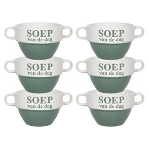 Soepkommen - 6x - Soep van de dag - keramiek - D12 x H8 cm - groen - Stapelbaar