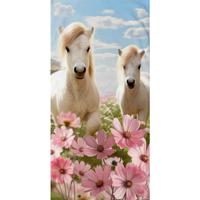 Good Morning Kinderstrandlaken Witte Pony's in Bloemenveld - 75x150 cm