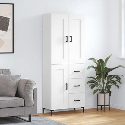 Hoge kast 69,5x34x180 cm bewerkt hout wit