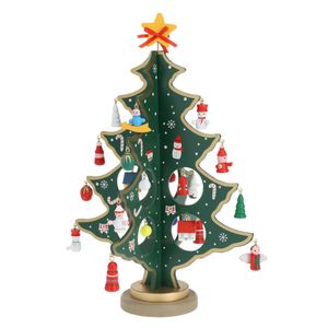 Klein decoratie kerstboompje - hout - groen - H26 cm - kinderkamer