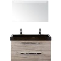 Seville Badmeubelset 100 cm - Craft Oak - Wastafel Lucca 2 Kraangaten met Sence Spiegel
