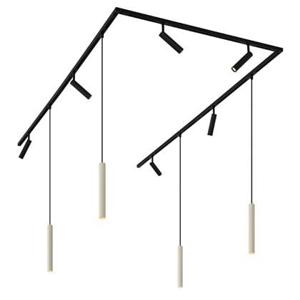 QAZQA Modern railsysteem met 6 spots en 4 hanglampen beige met zwart