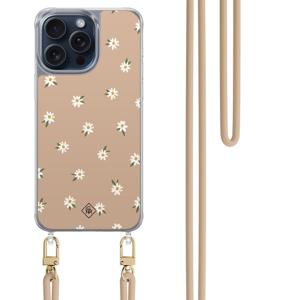iPhone 15 Pro Max hoesje met beige koord - Sweet daisies