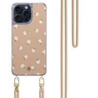 iPhone 15 Pro Max hoesje met beige koord - Sweet daisies