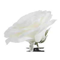 1x Kerstversieringen witte roos met sneeuw op clip 15 x 5 cm   -
