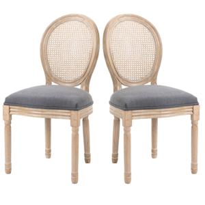 HOMCOM Keukenstoelen Set van 2, Zacht Gepolsterd, Vintage Ontwerp, Rattan Look, Grijs