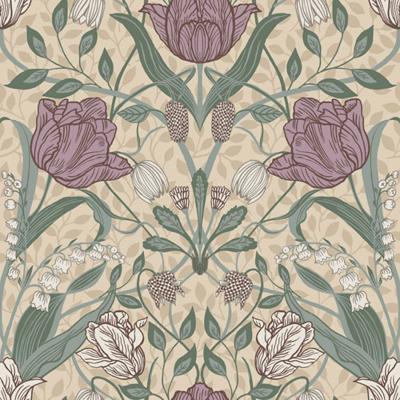 Dutch Wallcoverings Apelviken - Filippa Beige/Grn/Pnk - Groen/Roze