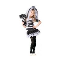 Zombie bruid meisjes kostuum zwart wit 140-152 (10-12 jaar)  - - thumbnail