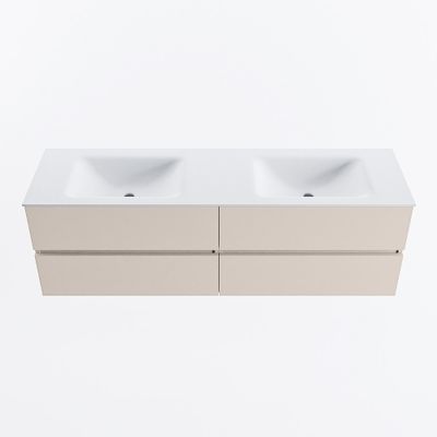 MONDIAZ VICA 160cm badmeubel onderkast Linen 4 lades. Wastafel CLOUD dubbel zonder kraangat, kleur Talc.