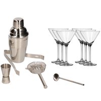 Cocktailshaker set RVS 5-delig inclusief 6x luxe cocktail/martini glazen 260 ml - thumbnail