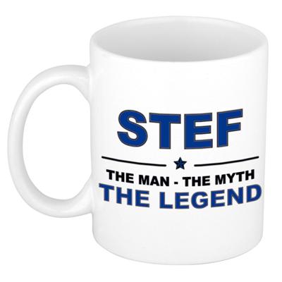 Stef cadeau mok - man myth legend - naam koffiemok / beker - wit en blauw - 300 ml