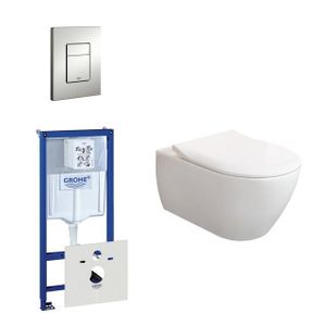 Villeroy & Boch Subway 2.0 ViFresh toiletset met slimseat softclose en quick release en bedieningsplaat horizontaal verticaal mat chroom 0720002/0729205/ga91964/sw60341/