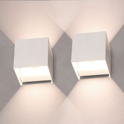 HOFTRONIC™ Set van 2 Kansas - LED wandlamp kubus - 7 Watt - 3000K warm wit - Up & Down light - IP65 - Wit - Binnen en buiten