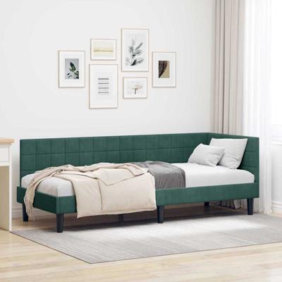 Hoekbedframe met hoofdeinde Donkergroen 80 x 200 cm Fluweel