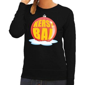 Foute kersttrui kerstbal rood op zwarte sweater voor dames