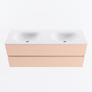 MONDIAZ VICA 130cm badmeubel onderkast Rosee 2 lades. Wastafel MOON dubbel 2 kraangaten, kleur Talc.