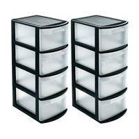 2x stuks ladeblok/bureau organizer met 4x lades zwart/transparant L39 x B28.5 x H78 cm - thumbnail