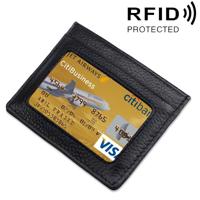 Koeienhuid leren Litchi textuur Open Type effen kleur kaart houder RFID blokkeren kaart Bag beschermende Case(Black)