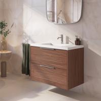 Saqu Lima badmeubel incl. glans witte wastafel 80x46x64cm noten urban - chromen greep