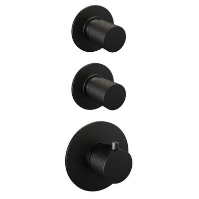 Regendoucheset Inbouw Brauer Black Carving Thermostatisch 20cm met Plafondarm, Glijstang en Handdouche 3-Standen Losse Stopkranen Mat Zwart