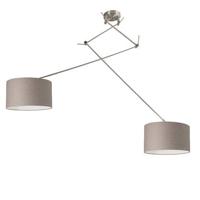 QAZQA Hanglamp staal met kap 35 cm taupe verstelbaar 2-lichts - Blitz