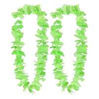 Hawaii krans/slinger - 2x - Tropische kleuren groen - Bloemen hals slingers - thumbnail