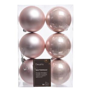 Decoris Kerstballen - 6x st - lichtroze - D8 cm - kunststof - kerstversiering