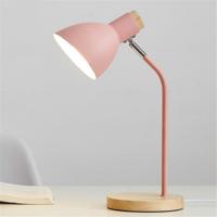 E27 Button Switch Wood Table Lamp Metal Shade Desk Light Bedside Reading Book Light Home Decor Light Source:9W Led White Light(Pink)