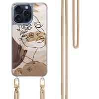 iPhone 15 Pro Max hoesje met beige koord - Abstract gezicht bruin iPhone 15 Pro Max hoesje met beige koord - Abstract gezicht bruin