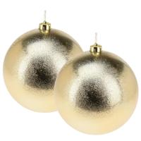 Grote decoratie kerstballen - 2x - goud - 18 cm - kunststof - relief - kerstversiering - thumbnail