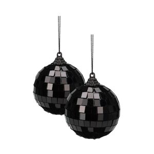 Discobal kerstbal / spiegel kerstbal- 2x st - zwart - 6 cm - kunststof