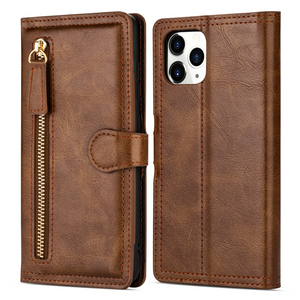 iPhone 15 Plus hoesje - Bookcase - Pasjeshouder - Portemonnee - Rits - Kunstleer - Bruin