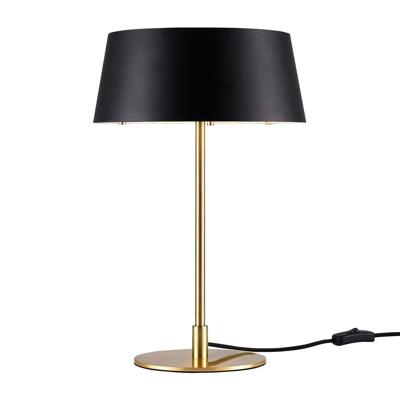 Kleine tafellamp mat zwart en messing E14 fitting en schakelaar Nordlux Clasi