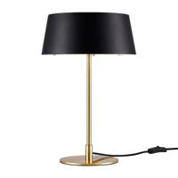 Kleine tafellamp mat zwart en messing E14 fitting en schakelaar Nordlux Clasi