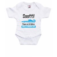 Bellatio Decorations baby rompertje - Auto Race Papa - wit/blauw - vaderdag/babyshower cadeau 92 (18-24 maanden)  -