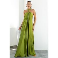 Dames Lange jurk maxi-jurk Satijnen Jurk blauw Oranje Groen Heldere kleur Mouwloos Zomer Lente Blote rug Modieus Halternek Ruim Passend 2023 S M L XL