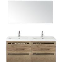Seville Badmeubelset 120 cm - 4 Laden Natuur Eiken - Wastafel Djazz Dubbel met Spiegel