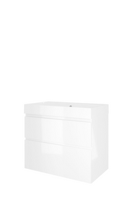 Proline polystone Loft badmeubelset met wastafelonderkast met 2 asymmetrische lades en polystone wastafel zonder kraangat 80 x70 x 46 cm, glanzend wit