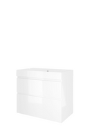 Proline polystone Loft badmeubelset met wastafelonderkast met 2 asymmetrische lades en polystone wastafel zonder kraangat 80 x70 x 46 cm, glanzend wit - thumbnail