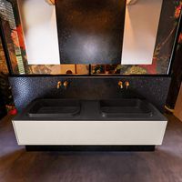 Badkamermeubelset Mondiaz Erin 150 cm met 1 Lade met RIDGE Wastafel Dubbel Urban Zonder Kraangaten Greeploos Mat Linen