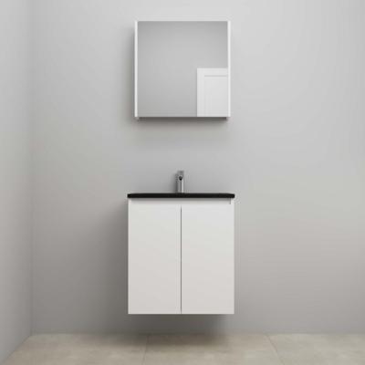 On-Line Badkamermeubelset - 60 cm - Bouwpakket - Greeploze Ladestructuur - Acryl Wastafel - 1 Kraangat - Spiegelkast - Hoogglans Wit