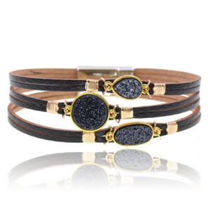 Zwart met goudkleurige leren Boho dames armband met glitter stenen