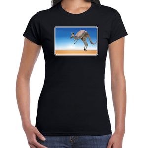 Dieren t-shirt met kangoeroes foto zwart voor dames