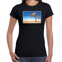 Dieren t-shirt met kangoeroes foto zwart voor dames