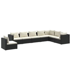 vidaXL 8-delige Loungeset met kussens poly rattan zwart