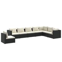 vidaXL 8-delige Loungeset met kussens poly rattan zwart - thumbnail