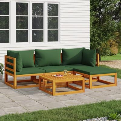 5-delige Loungeset met groene kussens massief hout